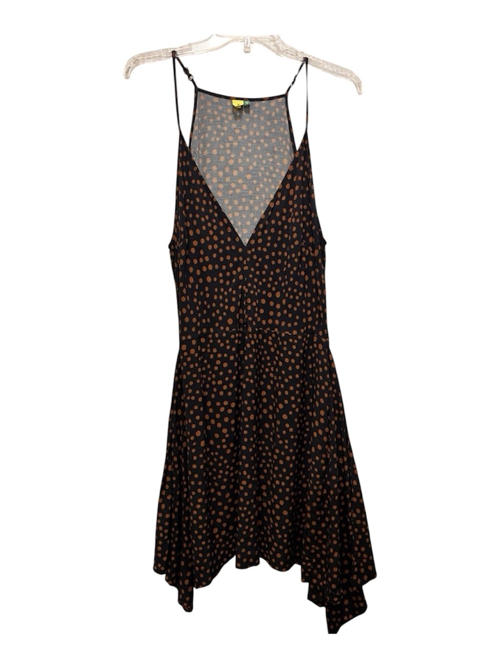Farm Rio Asymmetrical Polka Dot Slip Dress Skort, Black and Brown, OS